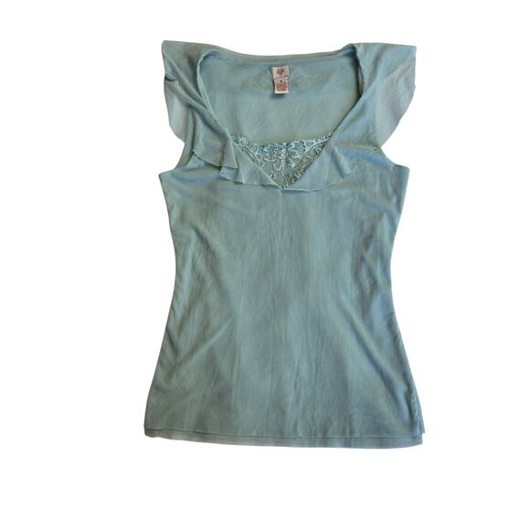 Womens Vtg Y2K Fairy Coquette Romantic Blue Mesh Lace Embroidered Ruffle Trim M - Picture 8 of 11